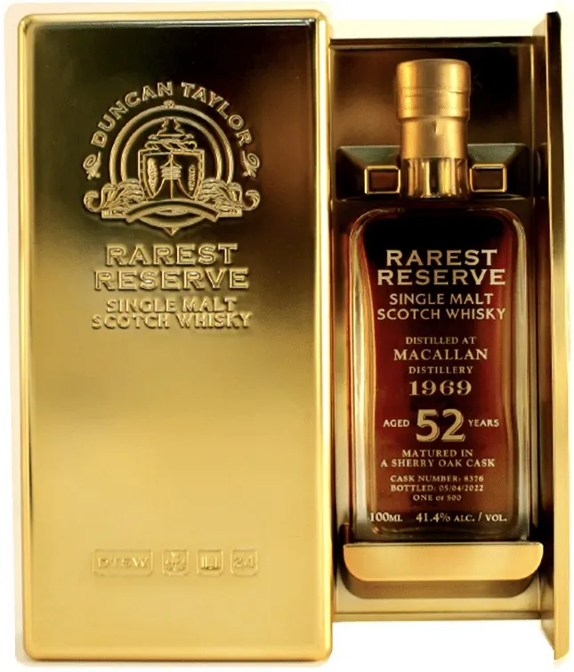 Duncan Taylor Rarest Reserve bottle in its gold case